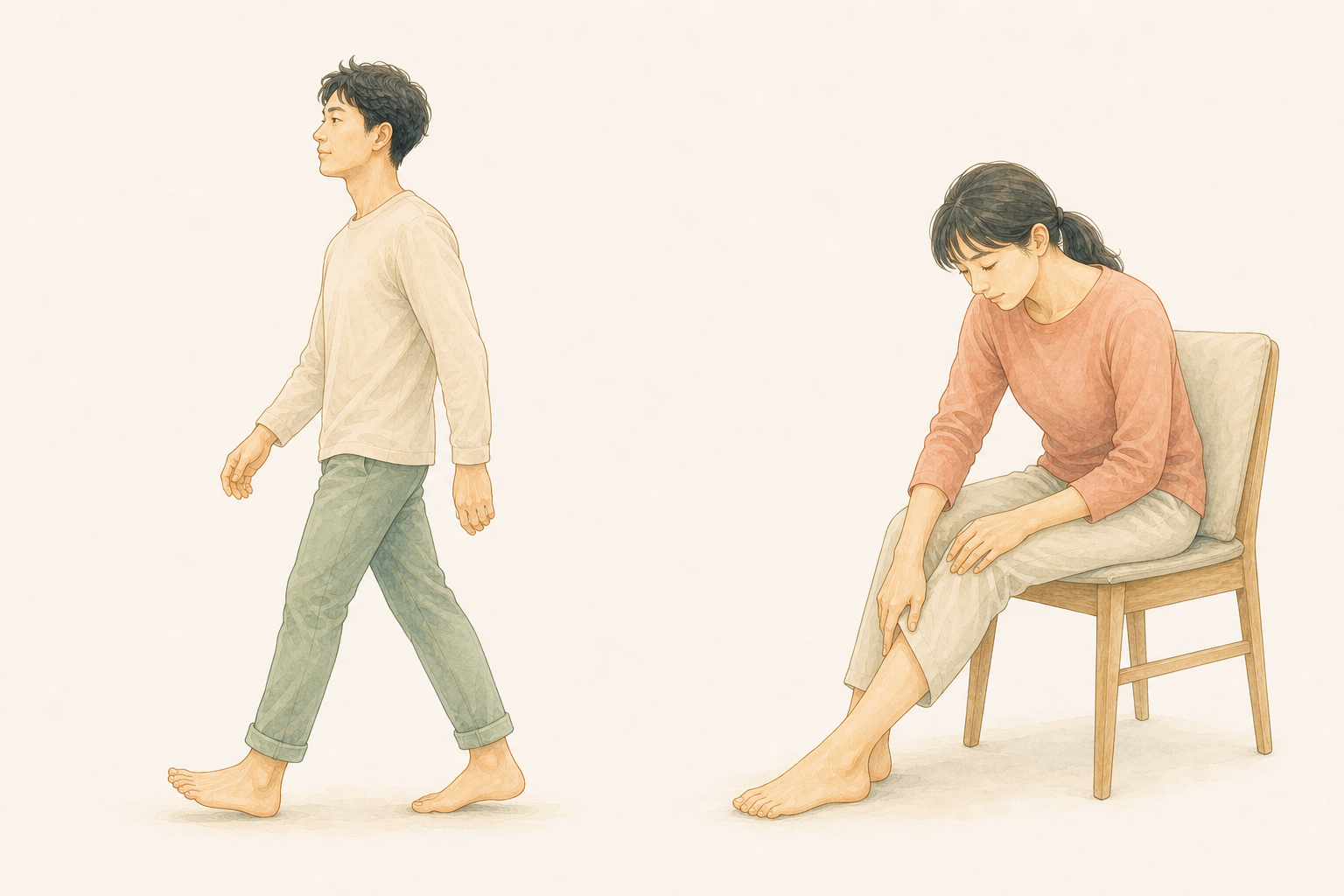 似た足の形でも、歩ける人と足の疲れを感じる人がいることを示したイラスト